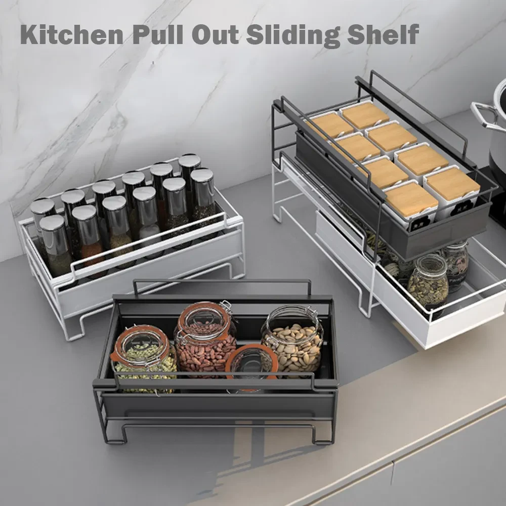 Kitchen Shelf Under Sink Drawer Type Sliding Spice Rack Multi-Layer Countertop Storage Rack Spice Bottle Storage Rack