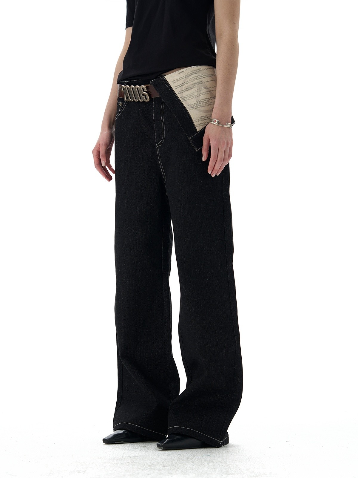 Flip Over Cotton Black Printed Pants At The Waist