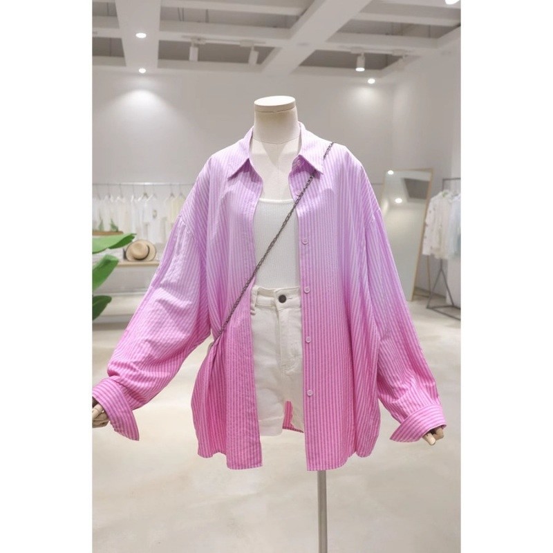 Gradient Color Autumn New Loose Casual Striped Long-sleeved Shirt For Women