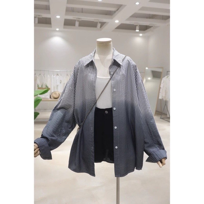 Gradient Color Autumn New Loose Casual Striped Long-sleeved Shirt For Women