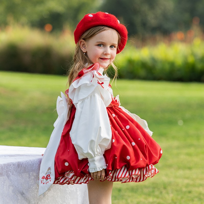 Girl's Red Lolita Cartoon Mushroom Dress