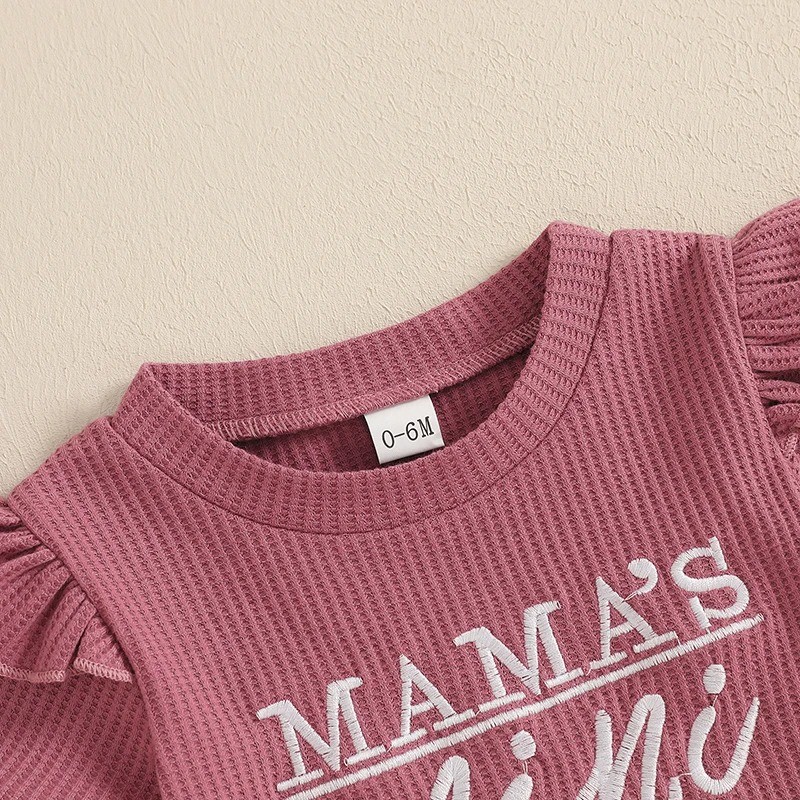 Girls Fashion Letter I Embroidery Waffle Suit