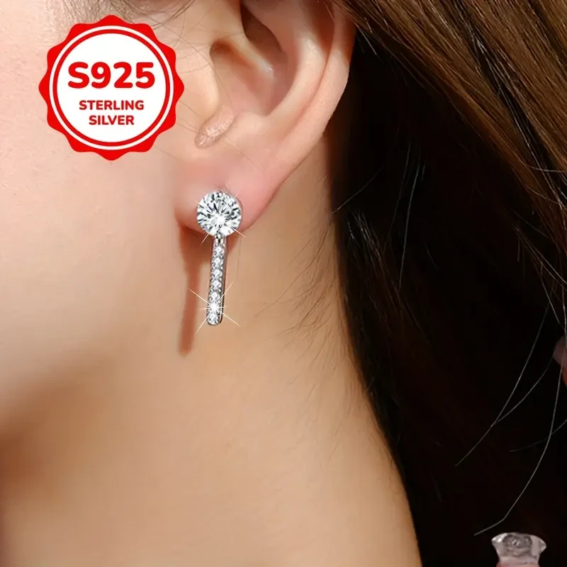 2pcs 925 Sterling Silvery Minimalist Single Row Long Earrings  Perfect for Daily Wear or Parties, an Exquisite Gift