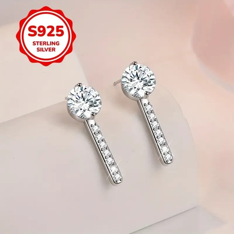 2pcs 925 Sterling Silvery Minimalist Single Row Long Earrings Perfect for Daily Wear or Parties, an Exquisite Gift