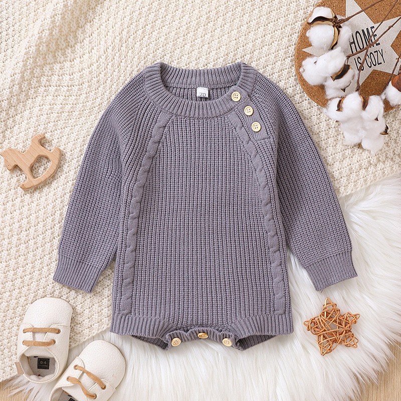 Solid Color Long Sleeve One-piece Sweater Keep Baby Warm Romper Romper