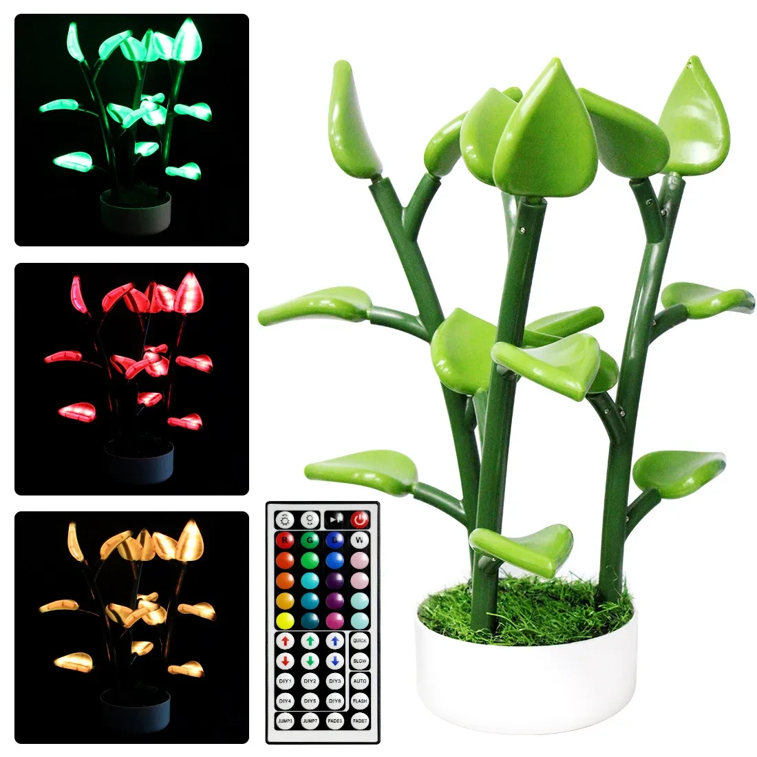 Indoor Home Decor With Remote Control Table Lamp LED Houseplant Light 4 Modes Date Gift Dinner Artificial Leaves Modern RGB