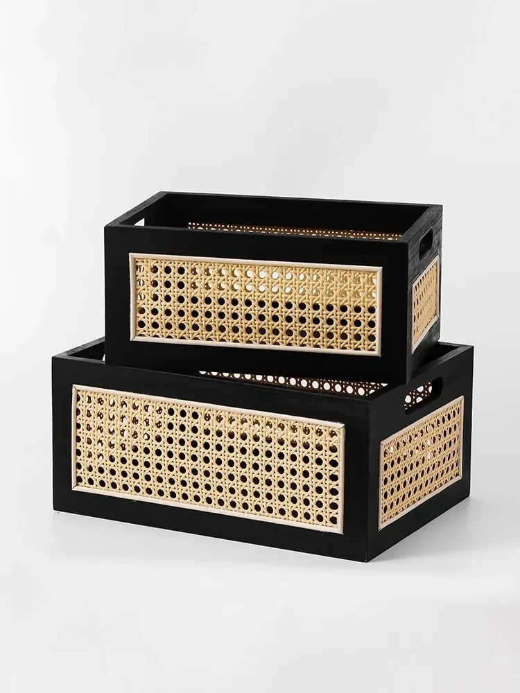 Vintage Rattan Storage Basket Living Room Bamboo Storage Box