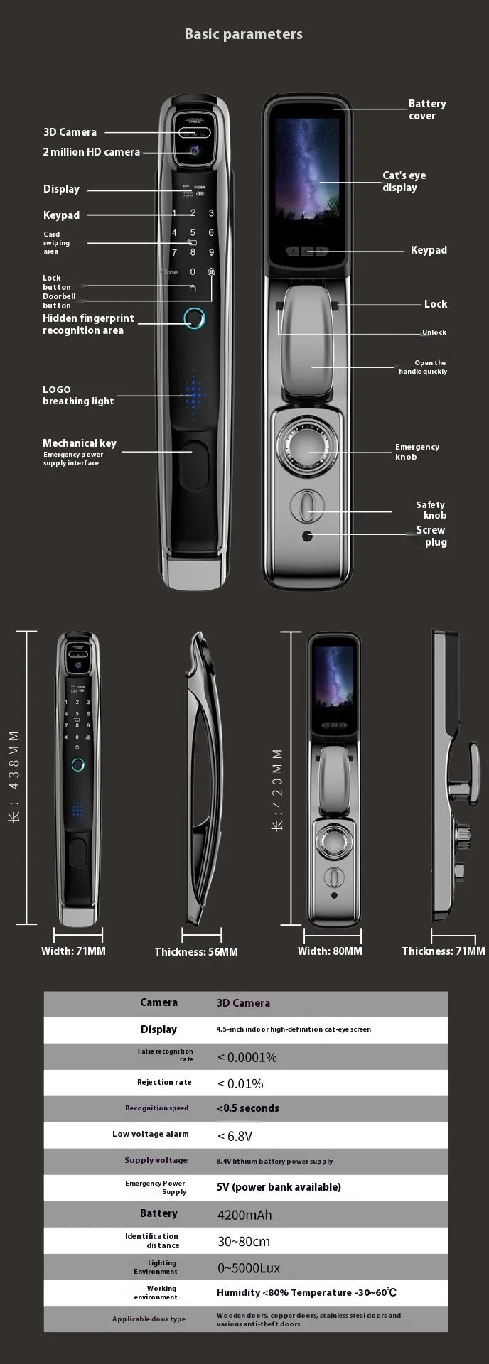 Face Recognition Lock Remote Visual Intercom Intelligent Fingerprint Lock