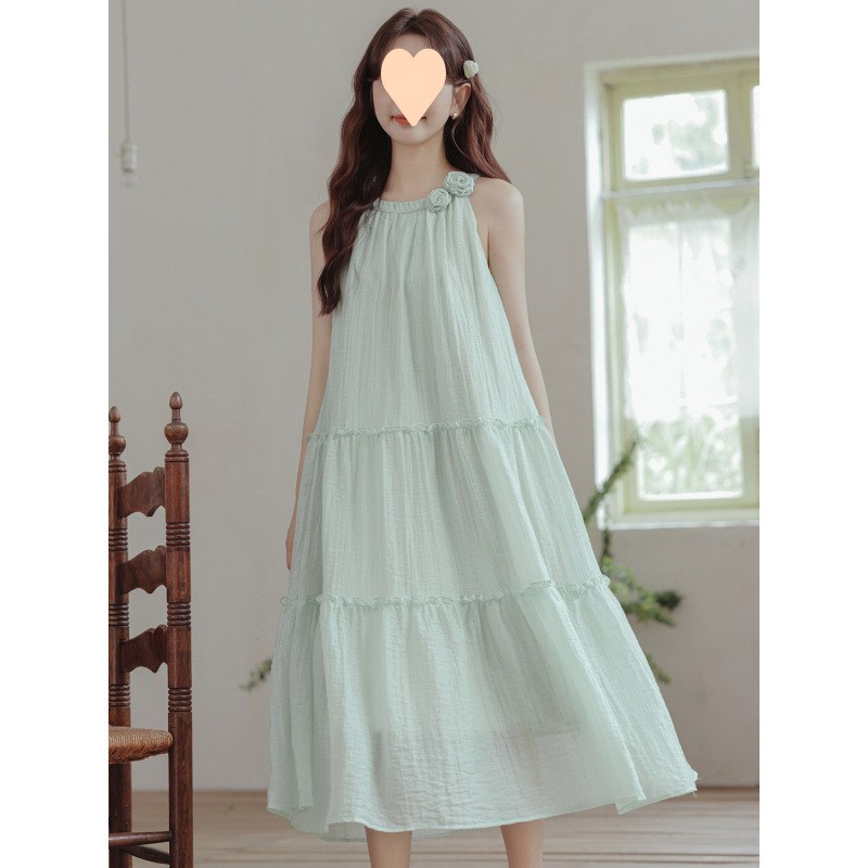 French Style Spaghetti Straps Sleeveless Summer Chiffon Long Dress