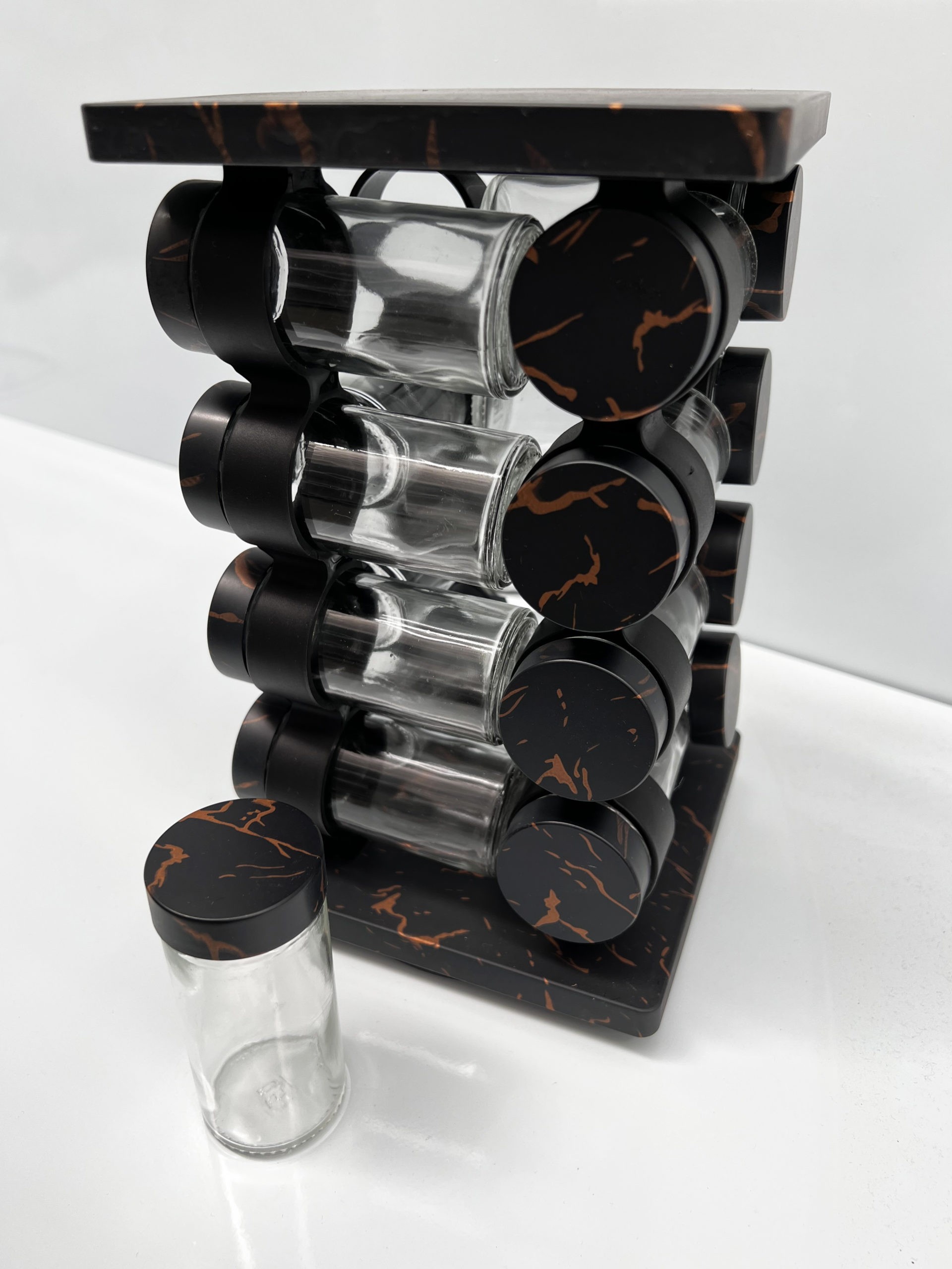 Rotating Spice Rack Carousel with 16 Glass Jars
