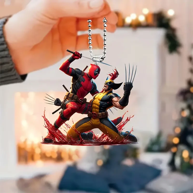 Deadpool & Wolverine Acrylic Car Charm - Vibrant Rearview Mirror Pendant and Keychain Accessory