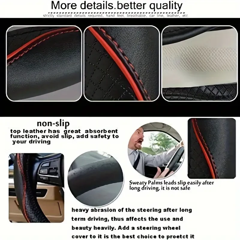 Universal Anti-Slip Faux Leather Steering Wheel Cover - Sports Style Protector