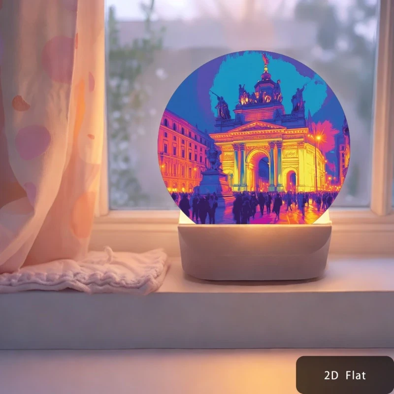 1pc Italian Architecture Acrylic Night Light with USB Cable  Color-Changing 2D Flat Design Tabletop Lamp, Adjustable Brightness, Perfect for Bedroom, Living Room, Party, and Home Decor
