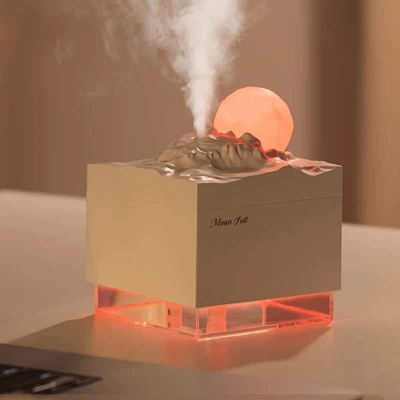 Moon Mist Soundwave Technology Cool Mist Aromatherapy Humidifier & 7-Color Atmosphere Lamp  USB-Powered Plant Benefits Diffuser for Home, Office, and Bedroom Decor