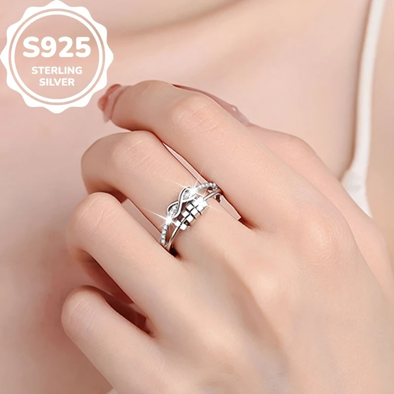 1pc Infinity Symbol 8-Shaped Luck Ring  Womens Infinite Love Ring, Hypoallergenic, Inlaid with Synthetic Zirconia, Adjustable Opening  A Must-Have Jewelry for Daily Wear, Perfect Gift for Family and Friends