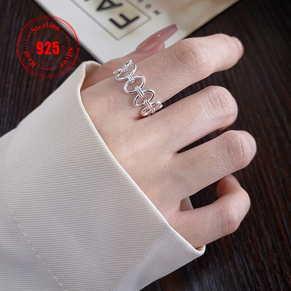 1pc Women's Adjustable 925 Sterling Silver Open Ring Minimalist Interlocking Circular Cuff Bracelet for Daily Wear & Parties, Versatile for Finger & Wrist, Elegant Design, Durable Jewelry