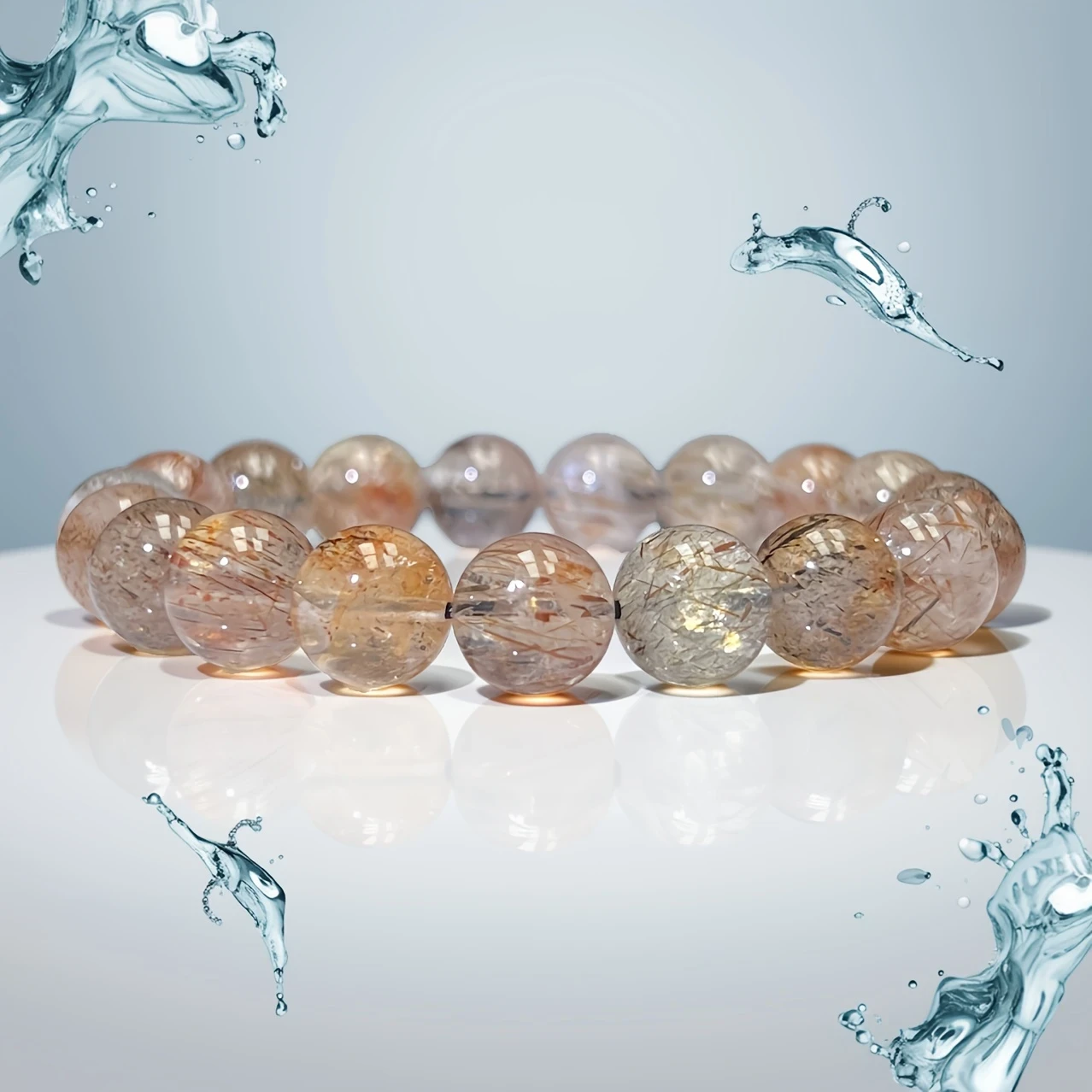 Elegant Black Golden Super Seven Crystal Bracelet Transparent Full Moon Mica Bead with Golden Sparkle, Ideal for Daily Wear & Parties, Perfect Holiday Gift, Party Accessory, Elegant Mica Bead Bracelet