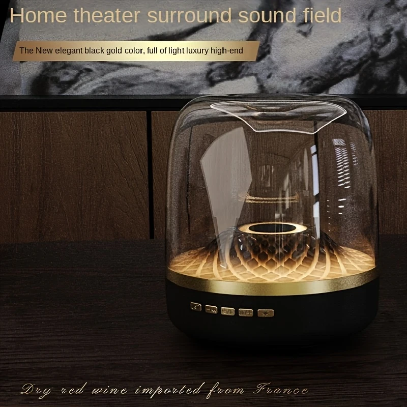 Black Wireless Home Theater Speaker with Golden Accents