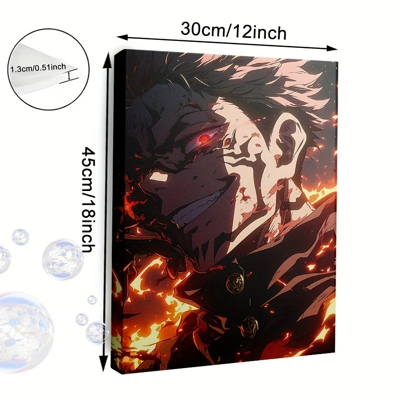 1pc Framed Anime Curse Warlock Canvas Wall Art  Vibrant Flame & Red Eye Character Print