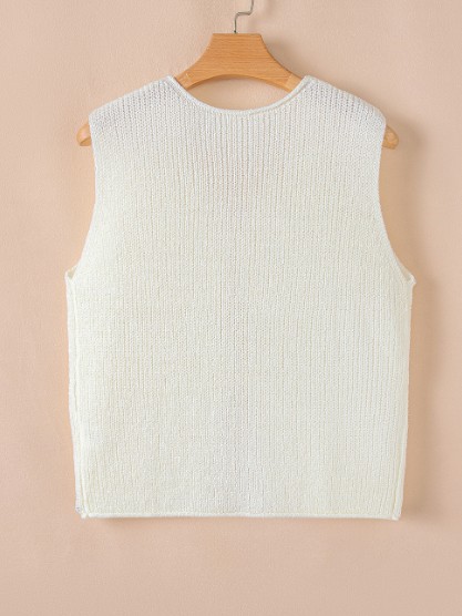 Beige Lace-up Front V Neck Sweater Vest