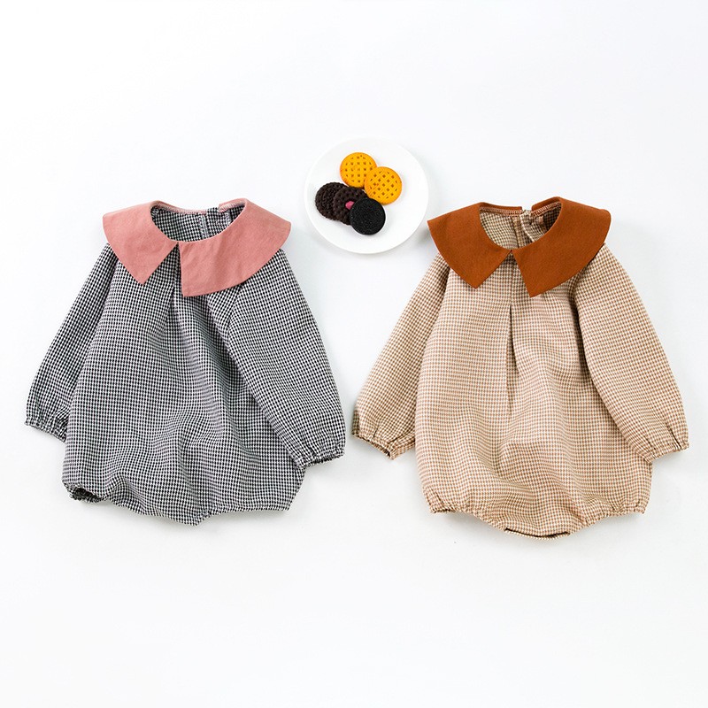 Baby Houndstooth Long-sleeve Jumpsuit Crawling Suit