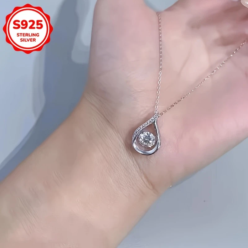 925 Sterling Silver Women's Teardrop Pendant Necklace  Cubic Synthetic Zirconia Inlaid