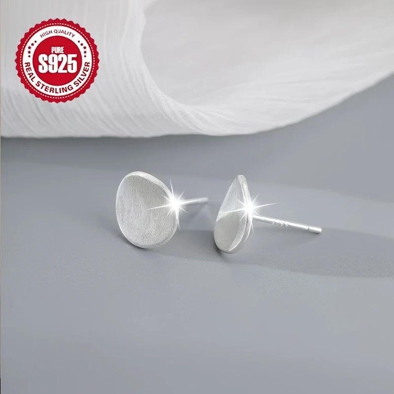 Elegant 925 Sterling Silver Stud Earrings  Matte Texture Concave Design