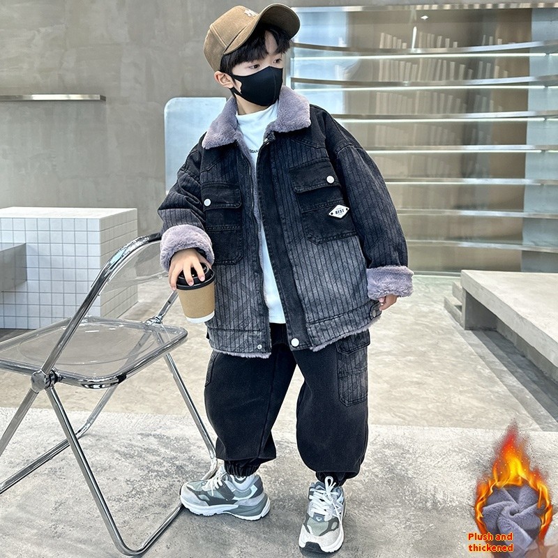 Autumn And Winter Boys Thickened Two-piece Suit