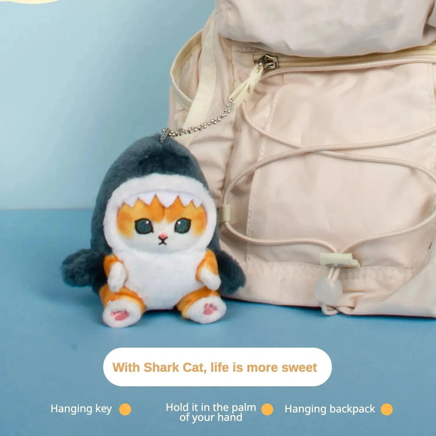 Kawaii Anime Hobby Tempura Fried Shrimp Shark Cat Plush Doll Keychain