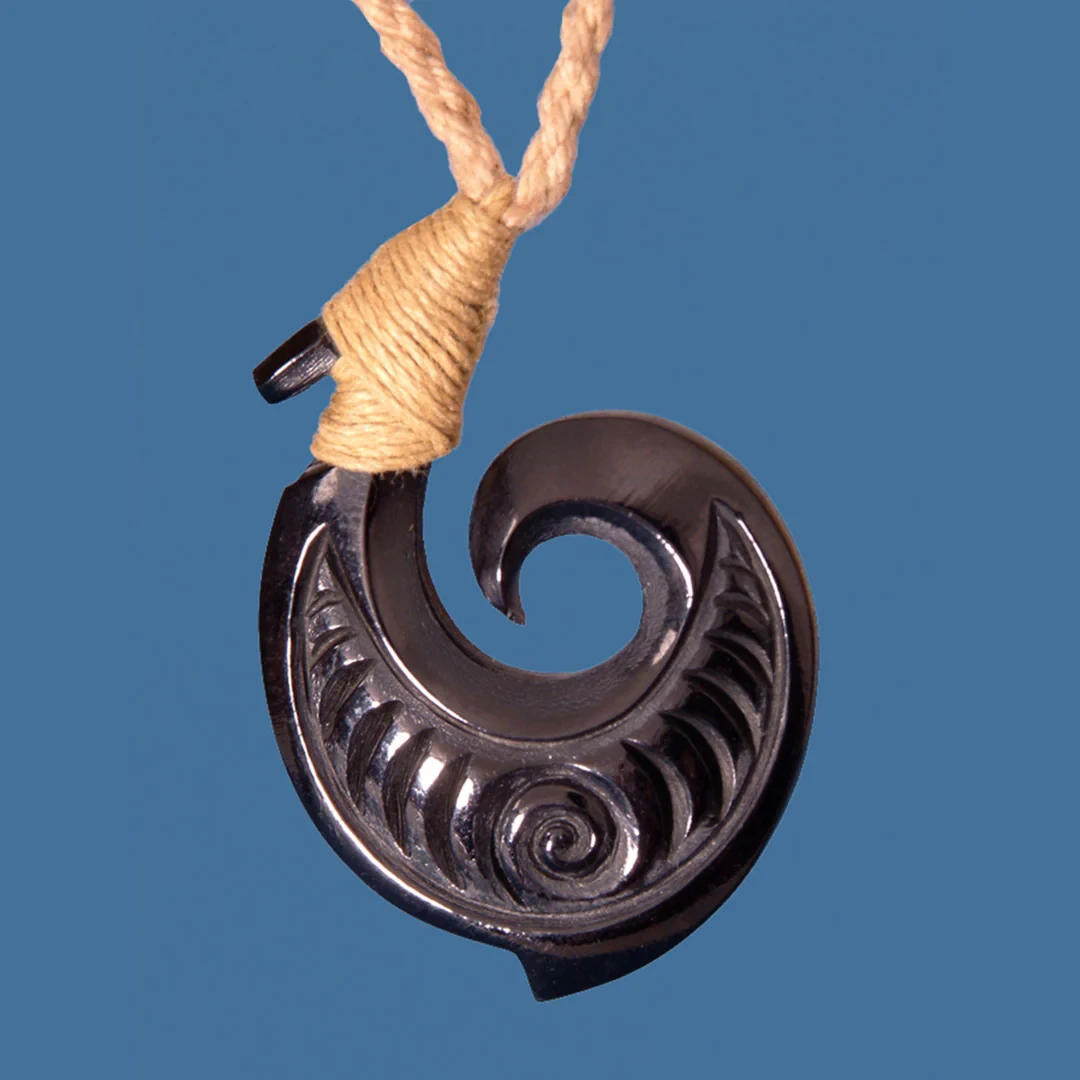 Bone Bound Etched Hook Pendant with Black Staining