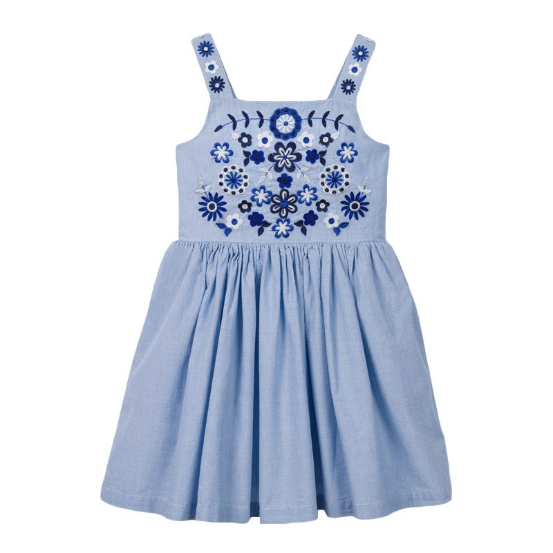 Children's Embroidered Flower Cotton Sleeveless Dress