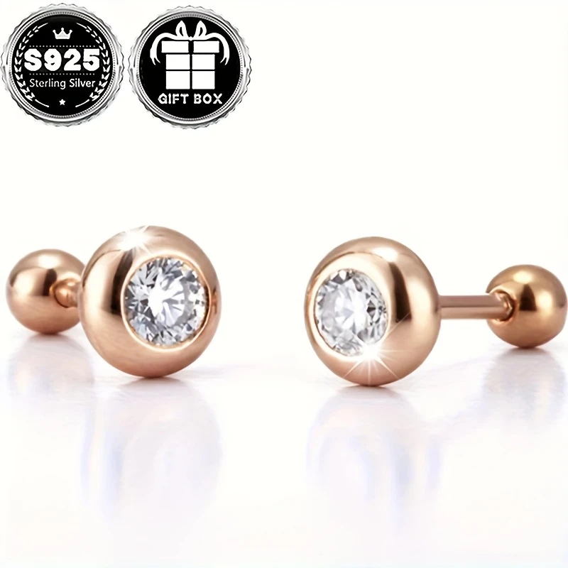 Womens Fashion Earrings, Classic Simple Bubble Design Ear Bone Studs, 925 Silver, 0.5g, Gift Box Packaging  Perfect for Daily Wear, Christmas Parties, and Banquets