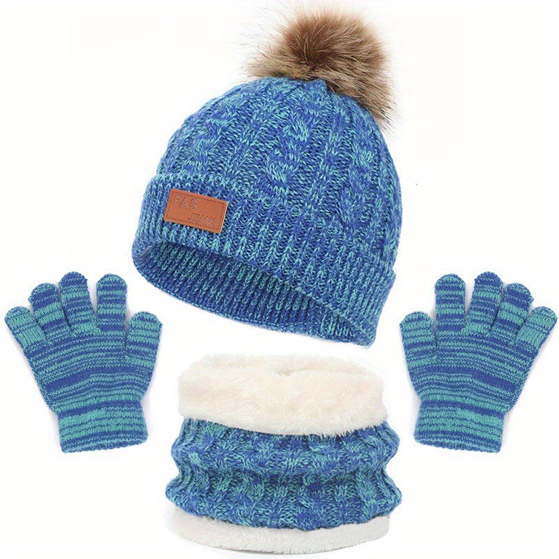 New Children's Boys And Girls Single Ball Double Ball Knitted Hat Scarf Gloves Three-piece Set