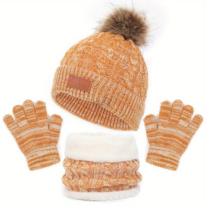 New Children's Boys And Girls Single Ball Double Ball Knitted Hat Scarf Gloves Three-piece Set
