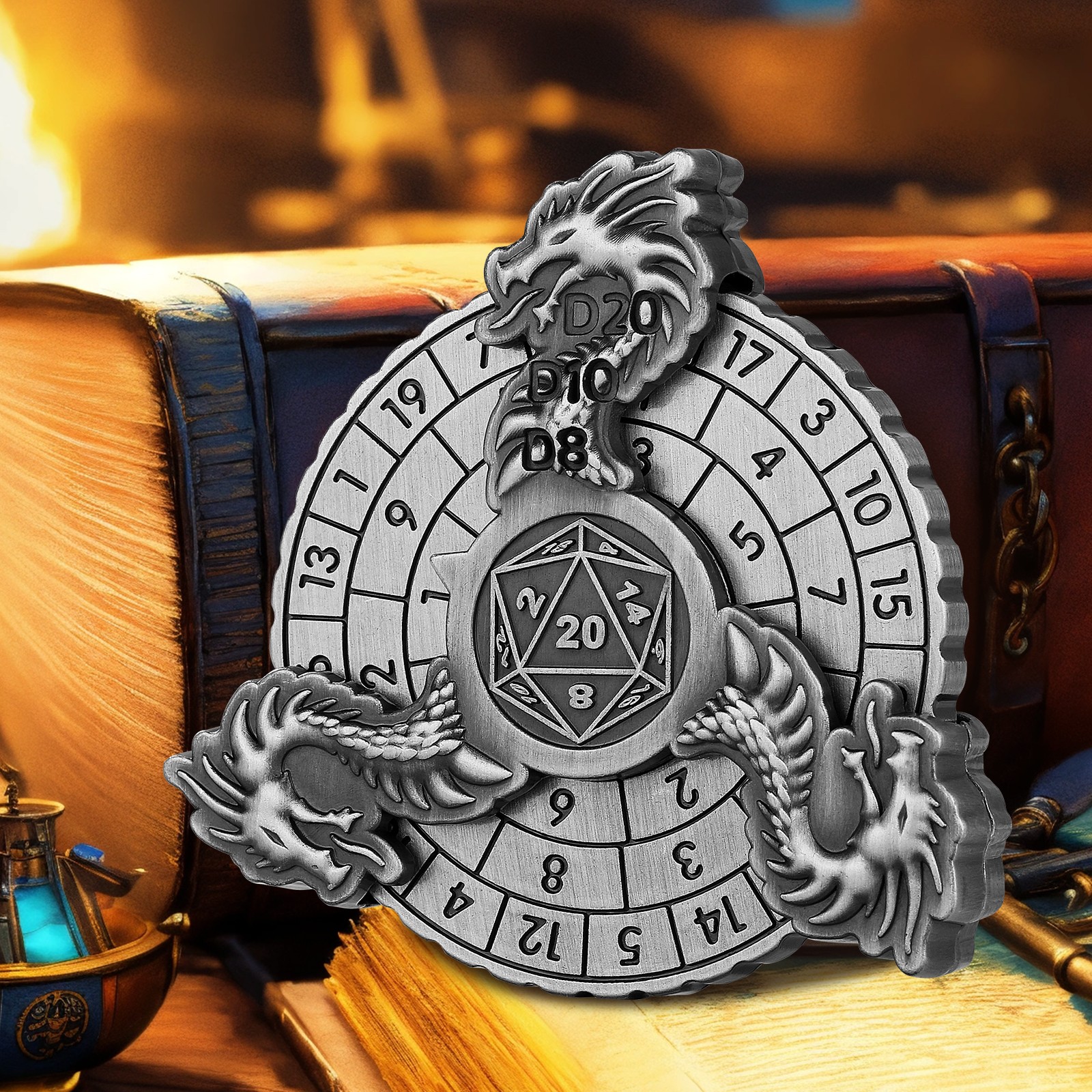 DND Dragon Head Wheel Dice Gift Box Set, 3D Dragon Relief, Multi Sided RPG Dice And Circular Scale Design - Advanced Desktop Game Accessories And Collectibles