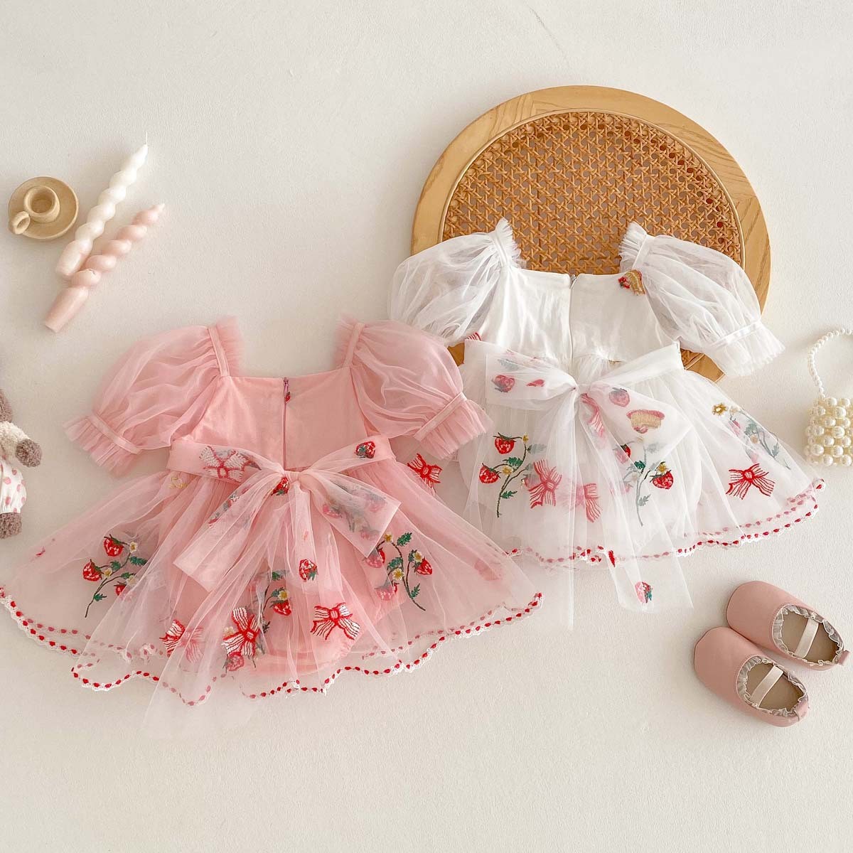 Baby Girl Embroidered Bow Mesh Princess Dress