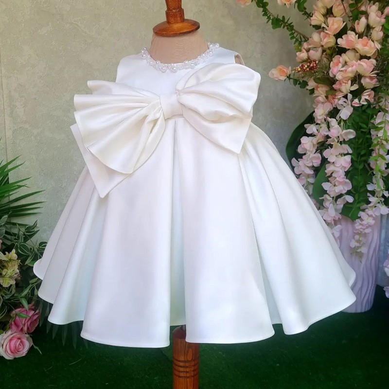 Girl's White Bowknot Pettiskirt Sleeveless Princess Dress