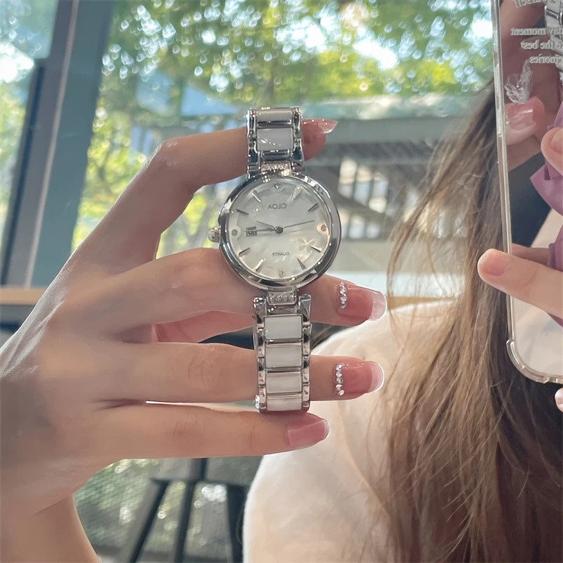 CILOA Elegant Women's Watch  Ceramic Band, Stainless Steel Case, Quartz Movement, Fashionable and Luxurious Accessory