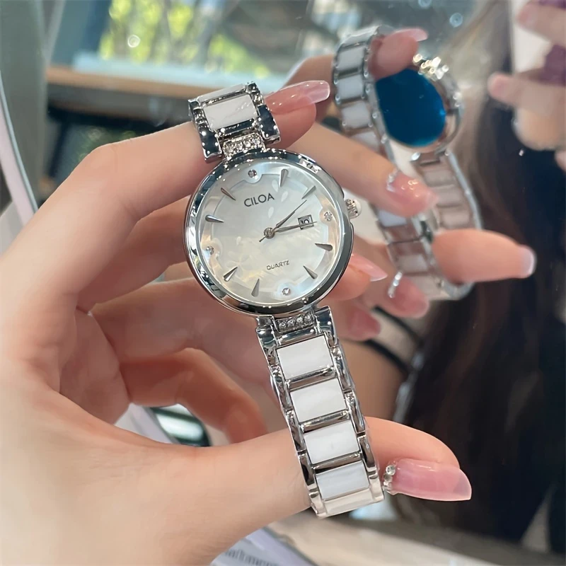 CILOA Elegant Women's Watch  Ceramic Band, Stainless Steel Case, Quartz Movement, Fashionable and Luxurious Accessory