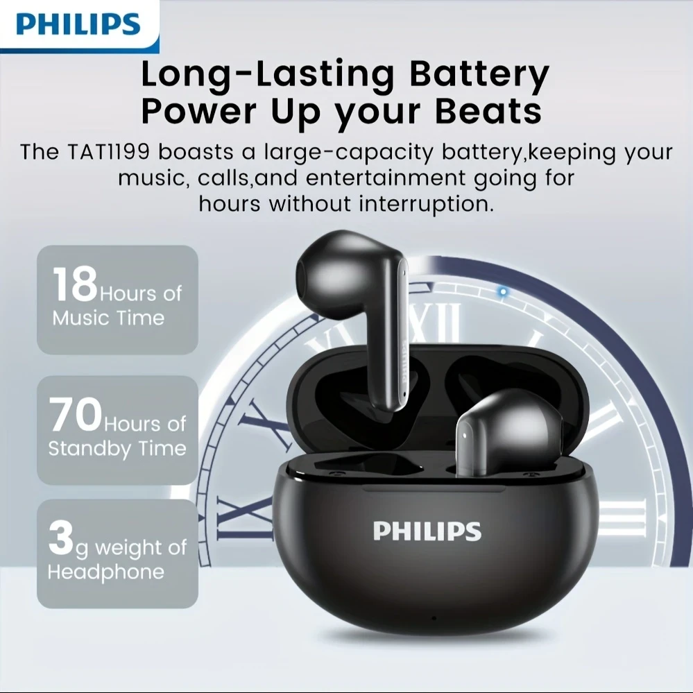 Philips Premium Wireless Earphones with Active Noise Cancellation  Earbuds with Condenser Microphone, Compatible with Smartphones for Sports, Exercise, Movies, TV Series, and Video Games