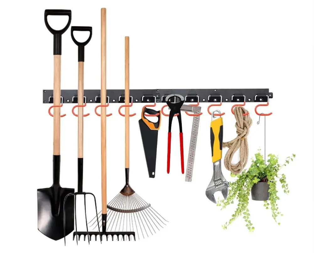 Wall Mount Hanger Garage Tool Organizer Heavy Duty Rack Metal Decorative Multi-Tools Storage Hooks With Screws And 5 Hooks