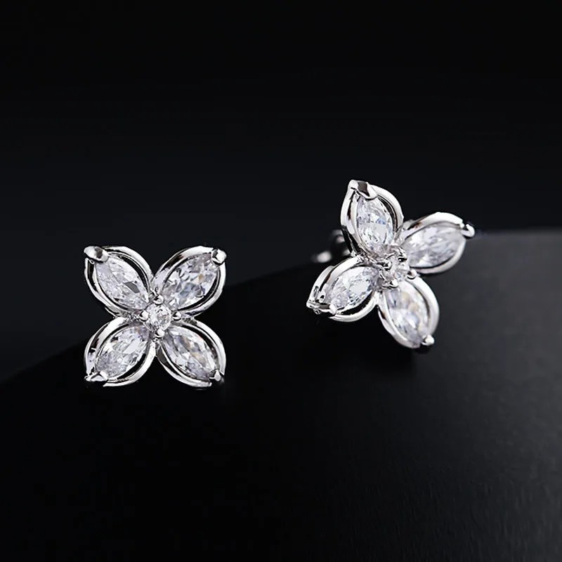 JIOFREE AAA Cubic Zirconia Flower Shape Clip-On Earrings  No Piercing Needed