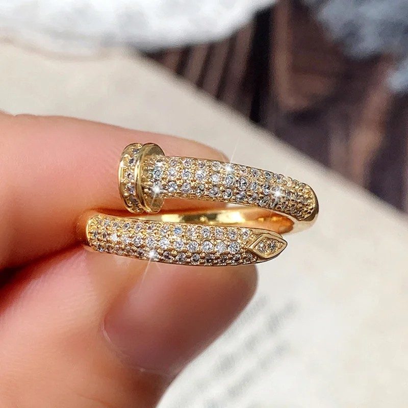 CAOSHI Hip-Hop Style Open Ring  Chic and Trendy Gold Zirconia Fashion Accessory