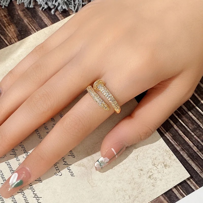 CAOSHI Hip-Hop Style Open Ring  Chic and Trendy Gold Zirconia Fashion Accessory