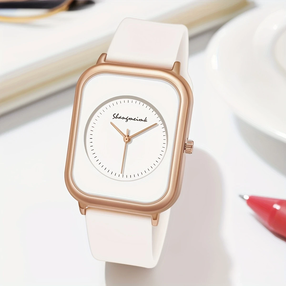 Womens Fashionable Casual Watch  Rectangular Case with Silicone Strap for Comfortable and Versatile Daily Wear