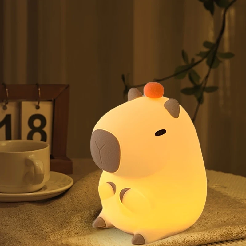 Modern Capybara Cute Night Light  Touch Control, 30-Minute Timer, and USB Rechargeable Ambient Light