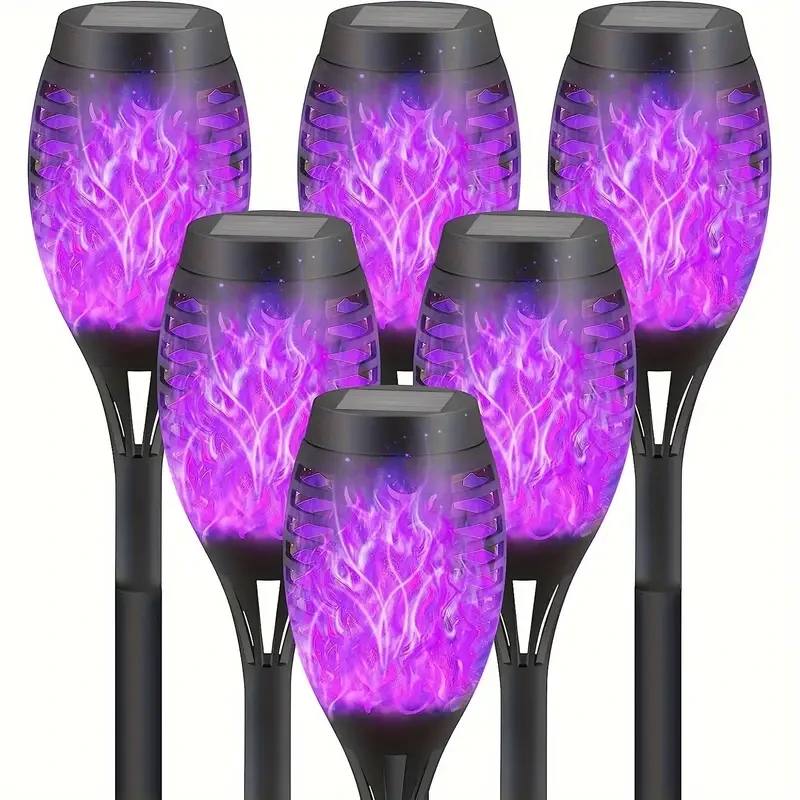 6pcs Solar Flame Lights with 12 LEDs - Outdoor Pathway & Garden Decor