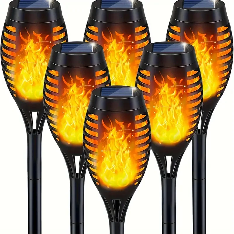 6pcs Solar Flame Lights with 12 LEDs - Outdoor Pathway & Garden Decor