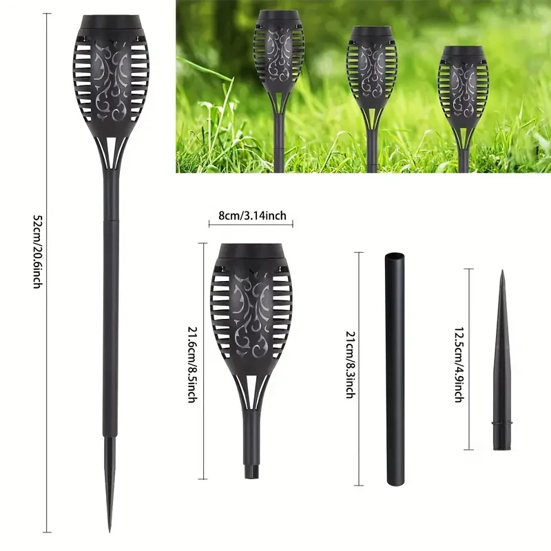 6pcs Solar Flame Lights with 12 LEDs - Outdoor Pathway & Garden Decor