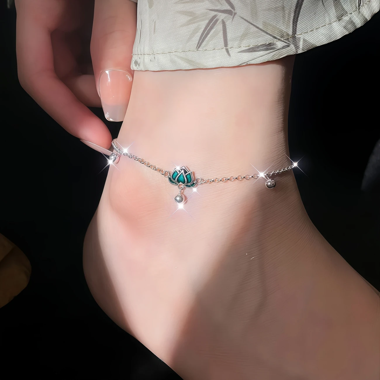 1pc 925 Silver Lotus Bell Anklet  Elegant, Protective, and Symbolic Jewelry for Women
